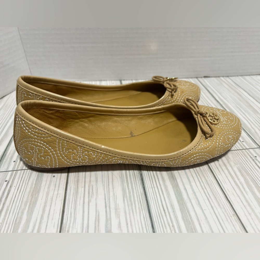 Tory Burch Tan Flats with Bow Detail